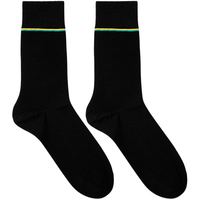 Calcetines Ejecutivos Pinstriped Algodón Mercerizado Negro Verde Amarillo