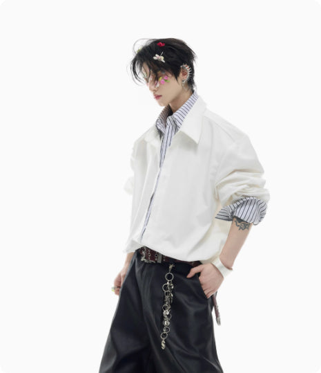 Camisa de Hombre con Parches Contrastantes y Rayas - Image 20