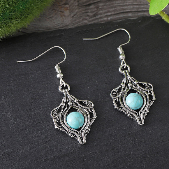 Aretes Colgantes de Gema Retro con Enrollado Simple