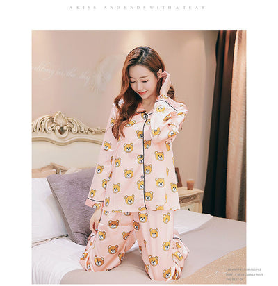Pijama Talla Grande Verano Seda Artificial Estampado Manga Corta para Mujer - Image 3