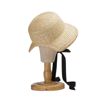 Sombrero de Paja Tejido a Mano para Niños con Ala Ancha y Correas - Image 11