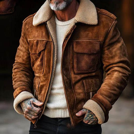 Chaqueta de Lana de Cordero con Solapa y Cierre - Abrigo Elegante para Hombre