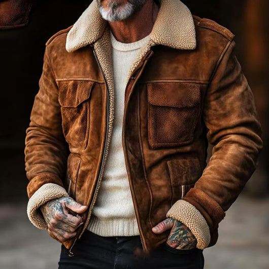 Chaqueta de Lana de Cordero con Solapa y Cierre - Abrigo Elegante para Hombre