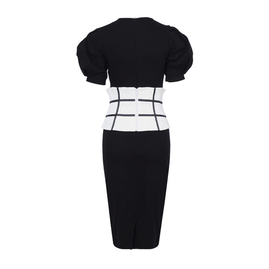 Vestido Ajustado de Cintura Alta con Mangas Abullonadas para Mujer - Image 2