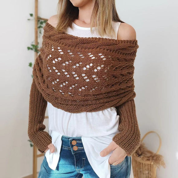 Chal Tejido Cálido Otoño-Invierno con Mangas Caladas para Mujer