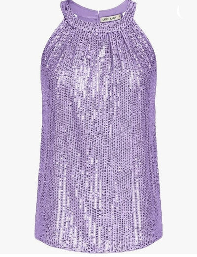Blusa Escotada Halter con Lentejuelas y Cuello Redondo - Image 10