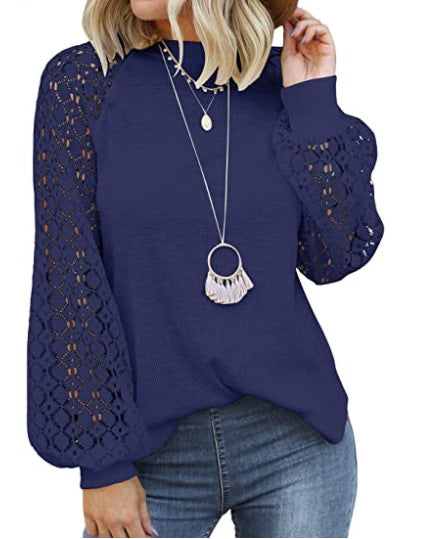 Blusa de Encaje con Cuello Redondo y Mangas Largas para Mujer - Image 7