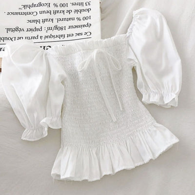 Blusa Asimétrica de Gasa con Manga Abullonada - Image 7