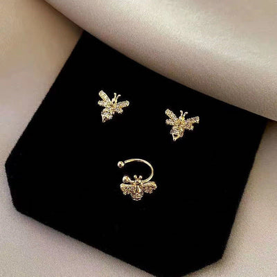 Aretes Micro Abeja Dorada con Incrustaciones Delicadas - Image 8