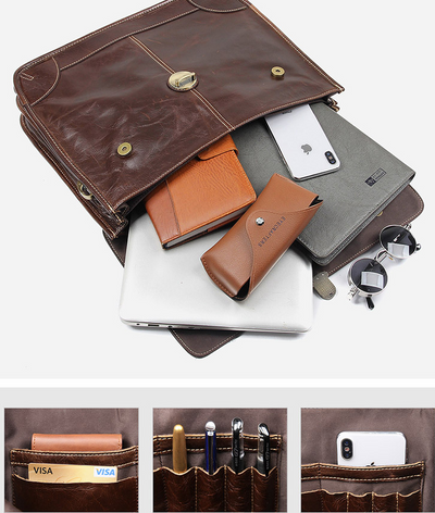 Bolso de Cuero Genuino para Hombre Estilo Retro con Textura Premium - Image 17