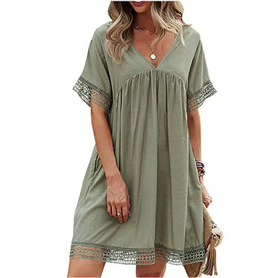 Vestido Suelto Midi con Escote V y Falda A-Line - Image 2