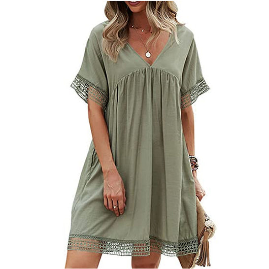 Vestido Suelto Midi con Escote V y Falda A-Line - Image 2