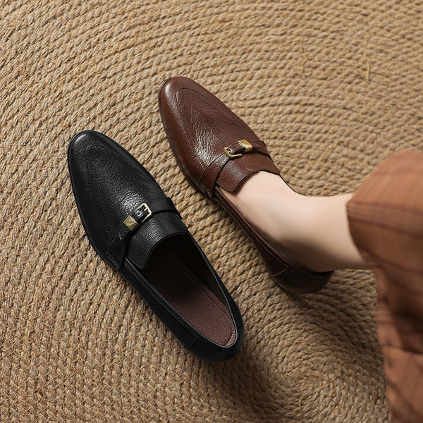 Zapatos de Cuero Británicos con Tacón Bajo de 3cm - Estilo Casual Primavera para Mujer