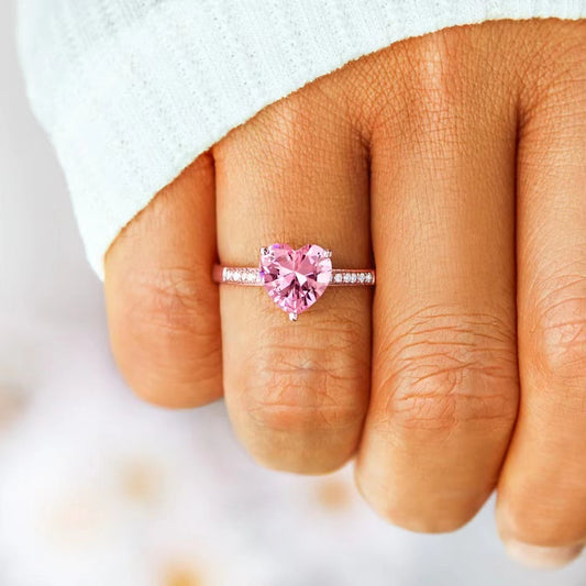 Anillo Corazón Melocotón en Plata de Ley S925 para Mujer