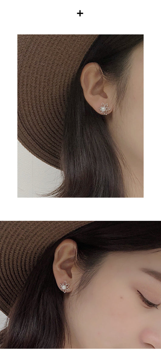 Aretes de Flor con Perlas Hipoalergénicos Blanco Fungus - Image 9