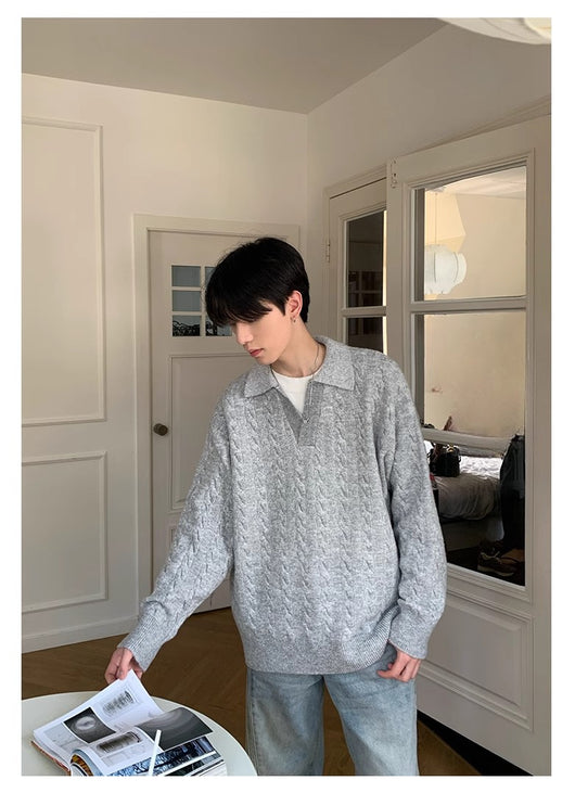 Suéter Tipo Pullover para Hombre con Textura Espiga y Solapa Retro - Image 11
