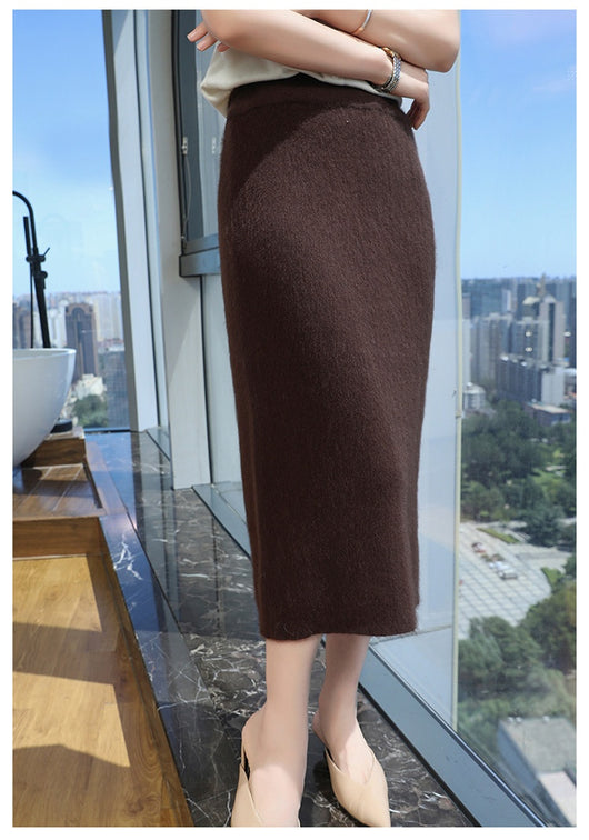 Falda Slim de Terciopelo Visón Cintura Alta Corte A - Image 16