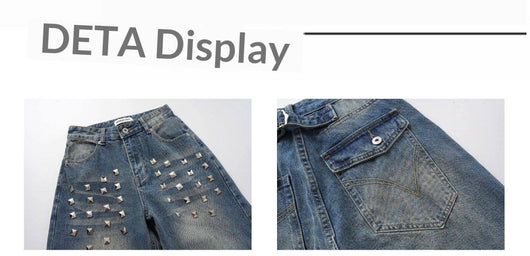 Pantalones Vaqueros Desteñidos para Mujer con Diseño de Remaches Estilo Americano y Detalles Rasgados - Image 9