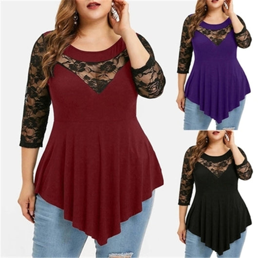 Blusa Elegante Escote V con Encaje y Cintura Irregular