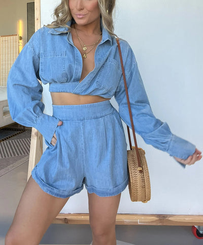 Camisa Denim Mujer Escote en V Manga Larga Premium - Image 9