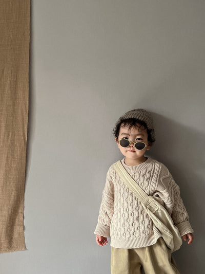 Suéter Infantil Retro con Patrón de Trenza Tejido - Image 4