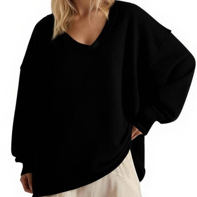 Blusa Suelta de Cuello V y Manga Larga en Colores Lisos para Mujer - Image 5