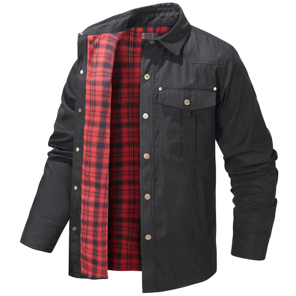 Chaqueta Flanela a Cuadros Tipo Lapela para Hombre Talla Grande