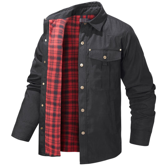 Chaqueta Flanela a Cuadros Tipo Lapela para Hombre Talla Grande