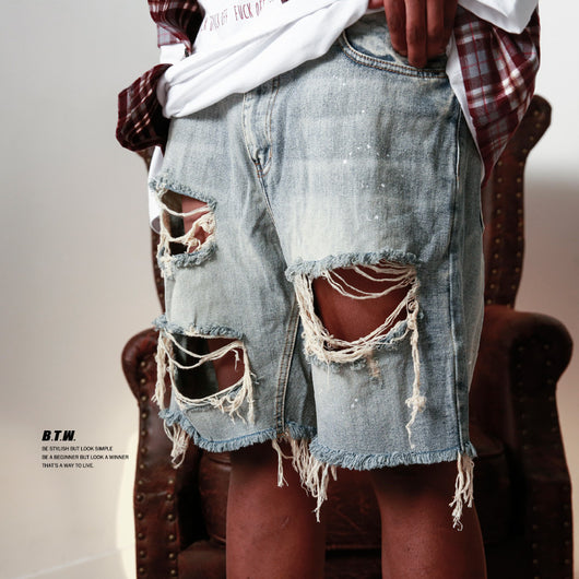 Pantalones Cortos Vaqueros Hombre Streetwear Rotos Diseño Hueco Verano
