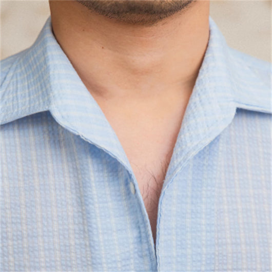 Camisa Casual Seersucker Transpirable con Cuello - Tecnología Avanzada para Hombre - Image 13