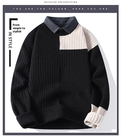 Suéter Tejido Holgado con Cuello Camisero para Hombre - Otoño e Invierno - Image 13