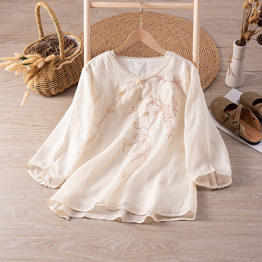 Camisa de Ramio Doble Capa Manga 3/4 - Fresca y Cómoda para Verano