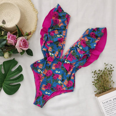 Traje de Baño Entero Estampado con Hombro Único y Volantes - Image 6