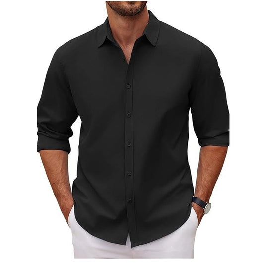 Camisa Clásica de Manga Larga para Hombre en Color Sólido - Image 8