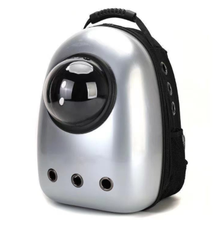 Black and white penguin-shaped pet carrier backpack with a transparent bubble window and ventilation holes. - Image 57