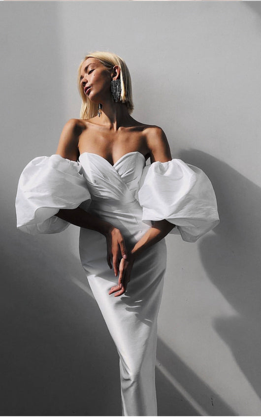 Vestido Ajustado Midi con Mangas Globo y Cintura Envolvente - Image 7