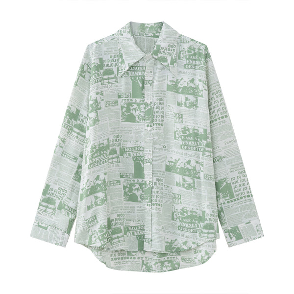Playera Estilo Artístico con Estampado Periódico Coreano