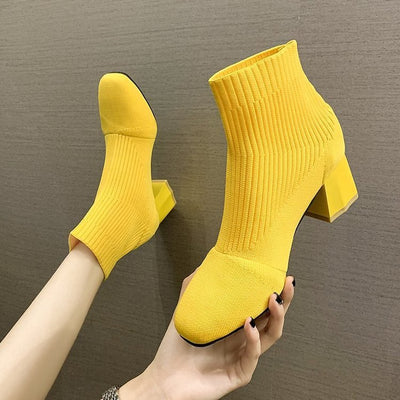 Botas Tejidas con Punta Cuadrada y Tacón Grueso - Image 16