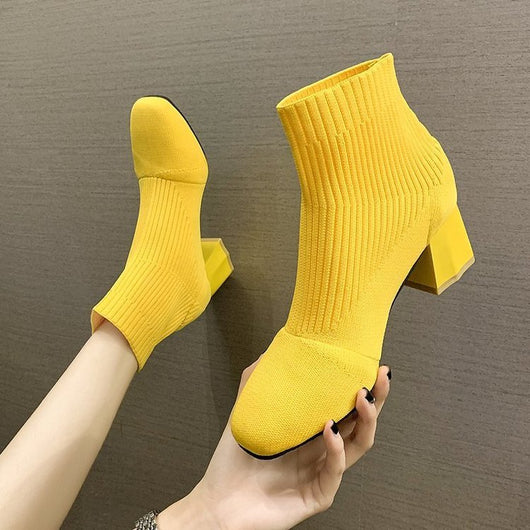 Botas Tejidas con Punta Cuadrada y Tacón Grueso - Image 16
