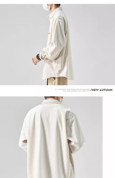Camisa Drapeada de Manga Larga para Hombre Talla Grande Suelta - Image 14