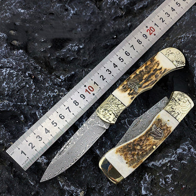 Cuchillo Plegable Damascus Antler para Exterior - Image 11