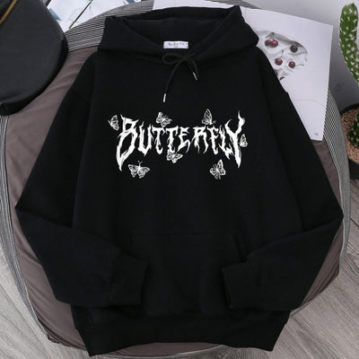 Sudadera Holgada Gótica con Mariposa y Letras para Parejas - Image 10