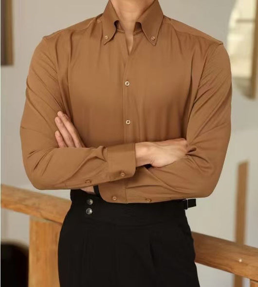 Camisa Business Casual Manga Larga Slim Fit Cuello Italiano Hombre - Image 24