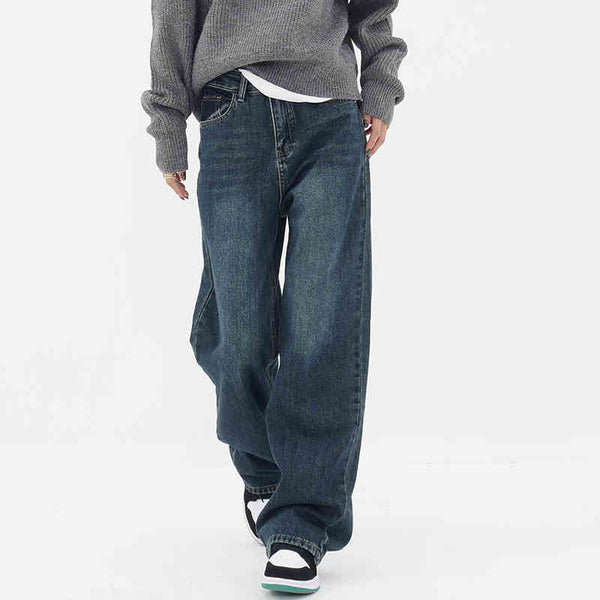 Pantalones Vaqueros Retro Azul Degradado Cintura Alta Rectos Casuales para Mujer