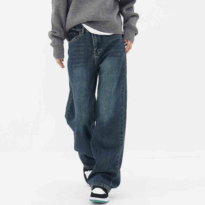 Pantalones Vaqueros Retro Azul Degradado Cintura Alta Rectos Casuales para Mujer
