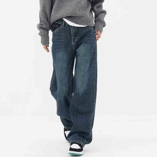 Pantalones Vaqueros Retro Azul Degradado Cintura Alta Rectos Casuales para Mujer