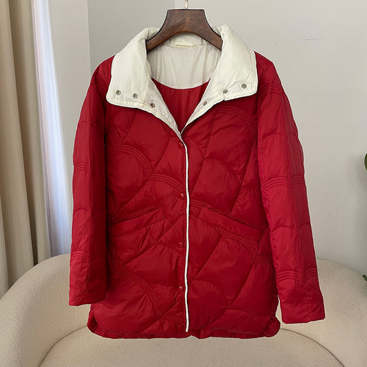 Abrigo Retro de Plumón de Pato Blanco para Mujer - Corte Holgado con Cuello Mao - Image 9