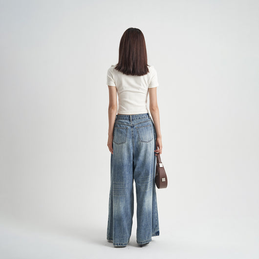 Jeans Holgados Desteñidos Cintura Alta para Mujer - Image 4