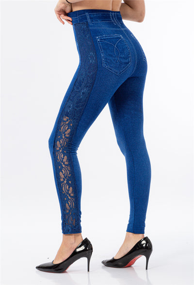 Leggins Talle Alto con Detalles de Encaje Efecto Denim - Image 4