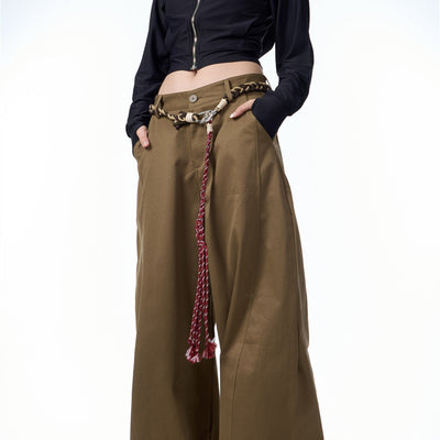 Pantalones Casuales Retro Matchet para Mujer con Cinturón